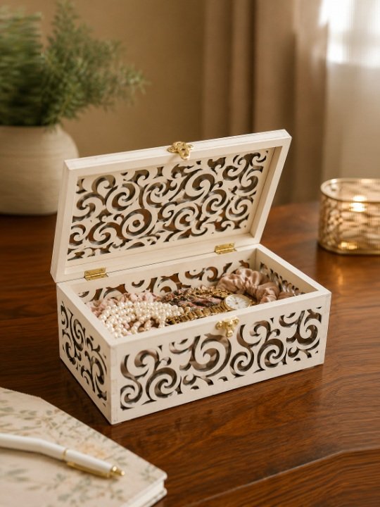Elegant Wooden Jewelry Storage Box with Lid Lock, Decorative Organizer Gift Case Keepsake Holder