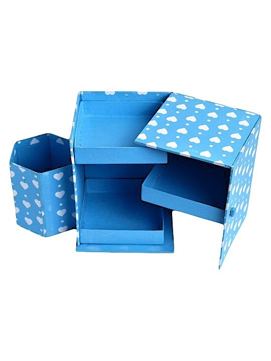 Kids Blue Heart Desk Organizer Set Folding Pen Stand and Multipurpose Stationery Caddy - Image 2