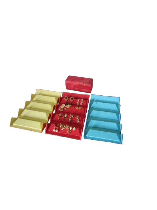 Folding Jewelry Organizer Box with Multi Tier Earring Display Tray and Gold Marble Print - Image 4