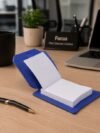 Premium Blue Leatherette Desktop Memo Pad Holder with Tree Print Cover and To-Do Notepad