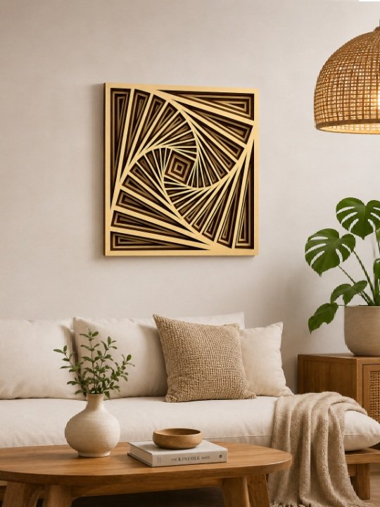 Abstract Wooden Spiral Wall Panel | Modern Laser Cut Decorative Art for Stylish Interiors