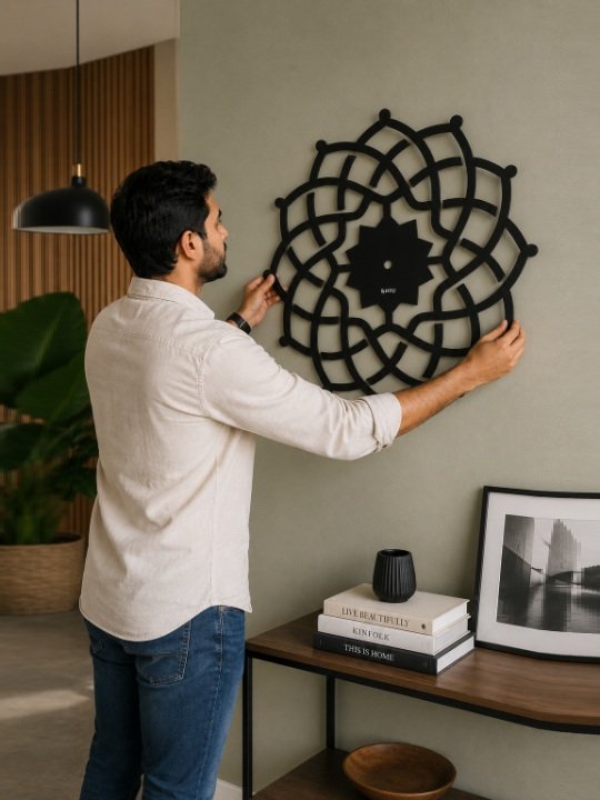 Modern Geometric Mandala Open-Face Wall Clock Celtic Knot Abstract Silhouette Designer Timepiece - Image 3