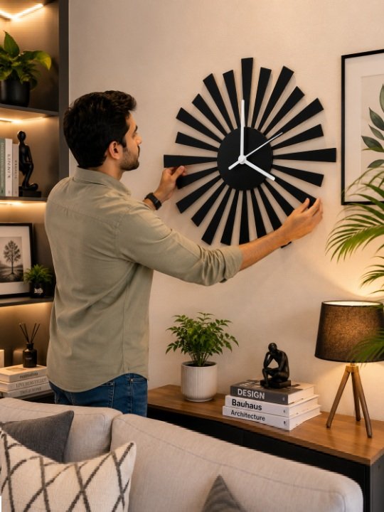 Mid-Century Modern Sunburst Wall Clock Matte Black Radial Spoke Geometric Silhouette Contemporary Designer Timepiece - Image 3