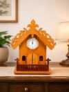 Mini Fret Wooden House Clock Desktop Tabletop Chalet Decorative Timepiece