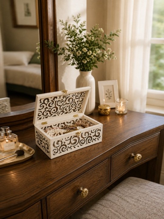 Elegant Wooden Jewelry Storage Box with Lid Lock, Decorative Organizer Gift Case Keepsake Holder - Image 3