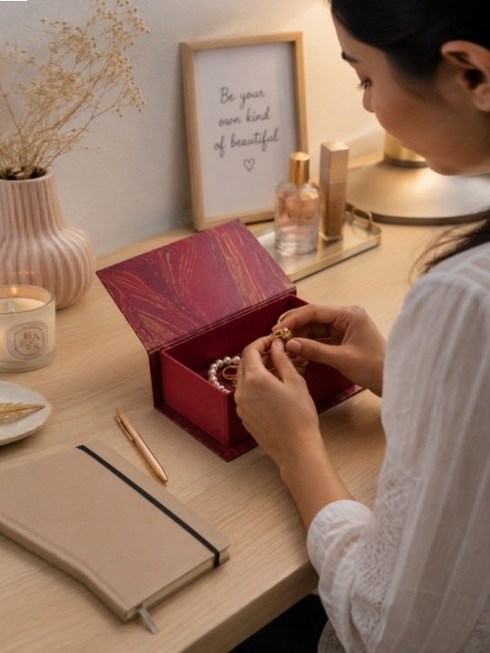 Handmade Maroon Red Marble Print Magnetic Keepsake Box Premium Card and Jewelry Storage Case - Image 3