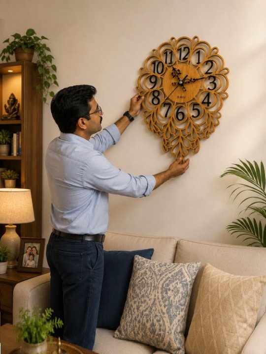 Ornate Victorian Filigree Wooden Wall Clock | Luxury Laser-Cut Antique Lace Tear-Drop Designer Statement Timepiece - Image 3