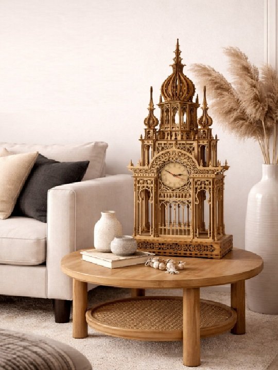 Grand Cathedral Tower Wooden Clock Ornate Gothic Fretwork Desktop Decorative Timepiece - Image 6