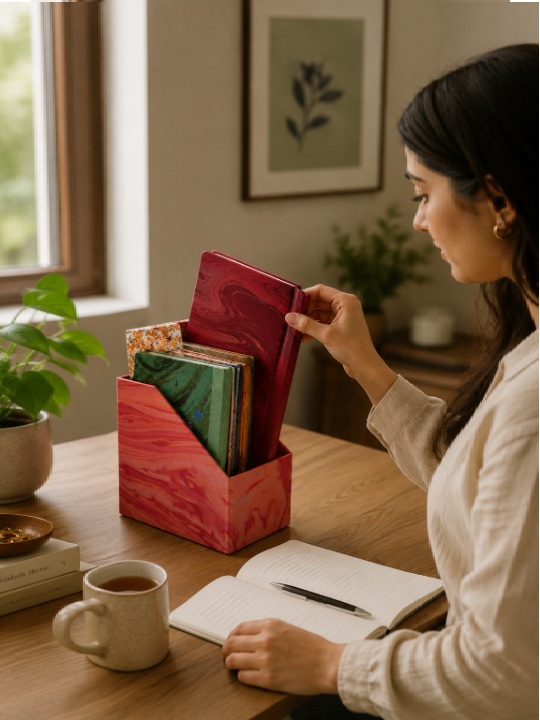 Marble Print Magazine Holder and Desktop File Organizer Box - Image 3