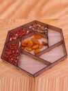 Hexagon Wooden Dry Fruit Serving Tray | Handcrafted Multi-Section Snack Platter | Decorative Tableware Organizer