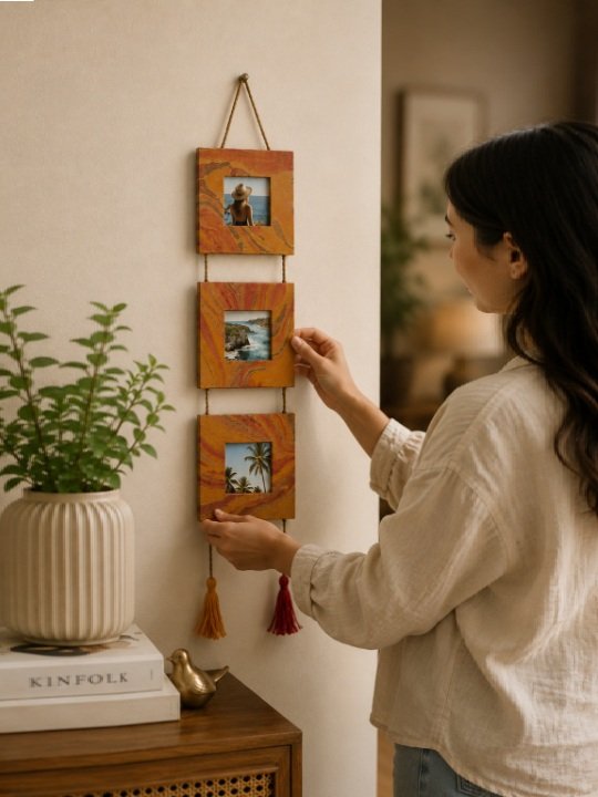 Vertical Wall Hanging 3 Tier Collage Photo Frame with Elegant Bottom Tassels - Image 3