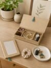 Eco Friendly Multi Compartment Jewelry Organizer Box with Jute Lid Accent and Tassel