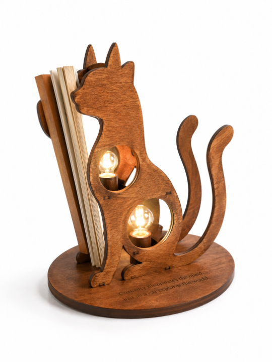 Creative Wooden Twin Cat Desk Lamp 2
