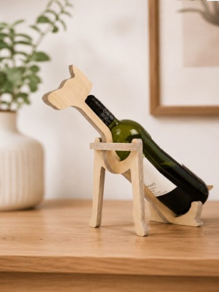 Creative Wooden Dog Wine Bottle Holder | Playful Animal Silhouette Single Bottle Countertop Display Stand Table Decor