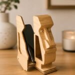 Easter Island Moai Wooden Pen Holder | Creative Silhouette Desk Organizer & Table Decor