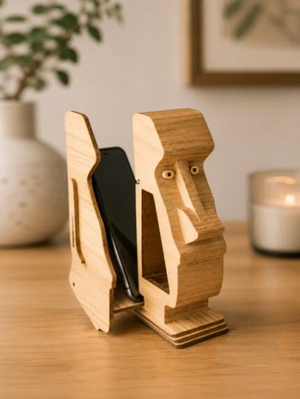 Easter Island Moai Wooden Pen Holder | Creative Silhouette Desk Organizer & Table Decor