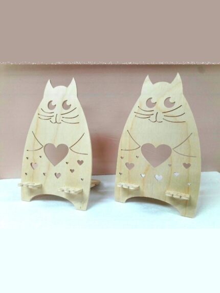 Cute Wooden Cat Tea Light Holder | Heart Design Decorative Candle Stand | Handcrafted Home Décor Accent