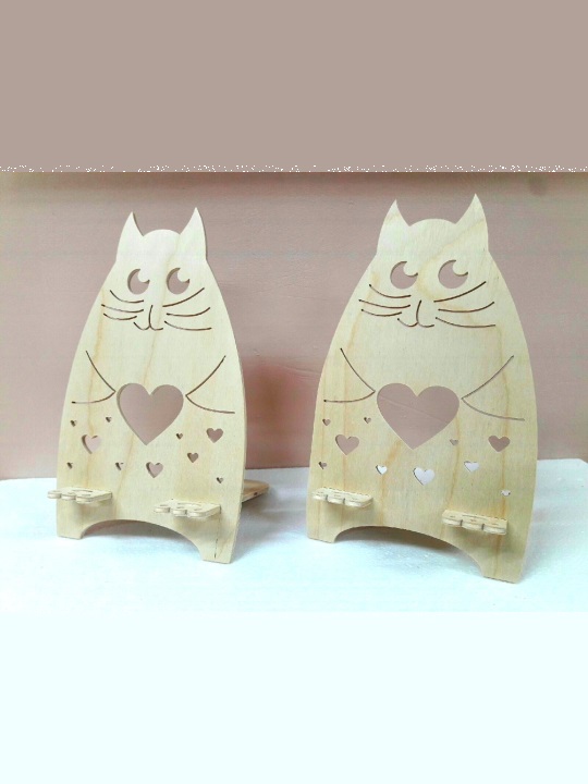 Cute Wooden Cat Tea Light Holder | Heart Design Decorative Candle Stand | Handcrafted Home Décor Accent