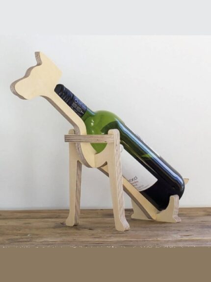 Wooden Dog Wine Bottle Holder | Handcrafted Animal Design Wine Stand | Decorative Tabletop Wine Rack