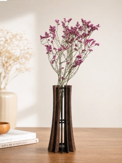 Modern Fluted Wooden Bud Vase | Geometric Interlocking Columns Table Decor Centerpiece