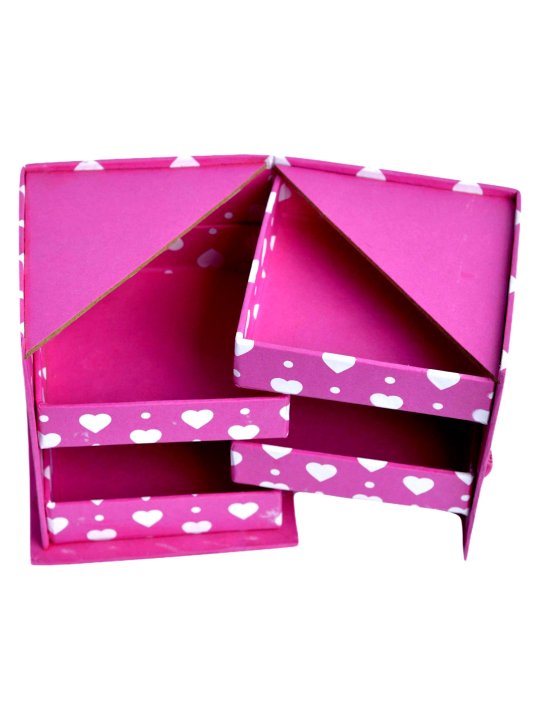 Pink Heart Print Folding Cube Desk Organizer 3