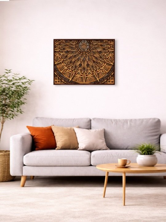Rectangular Layered Wooden Mandala Wall Art | Laser Cut Geometric Sacred Decor Panel