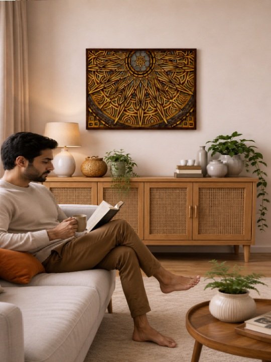 Rectangular Layered Wooden Mandala Wall Art | Laser Cut Geometric Sacred Decor Panel - Image 5