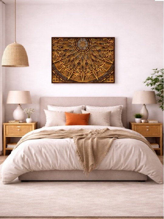 Rectangular Layered Wooden Mandala Wall Art | Laser Cut Geometric Sacred Decor Panel - Image 4