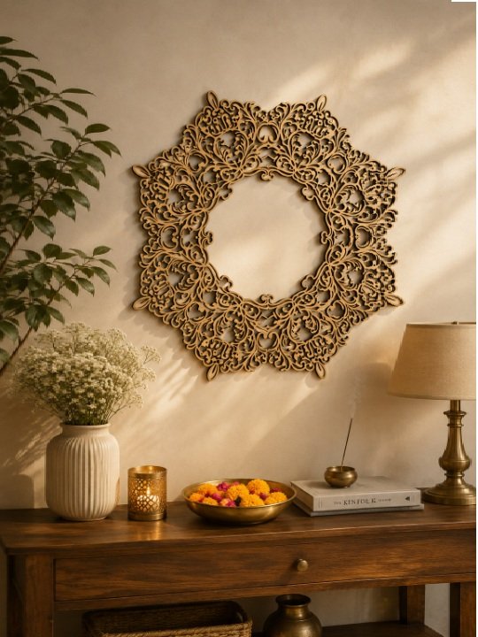 Intricate Wooden Mandala Wall Art | Handcrafted Circular Mandala Décor | Spiritual & Artistic Home Accent