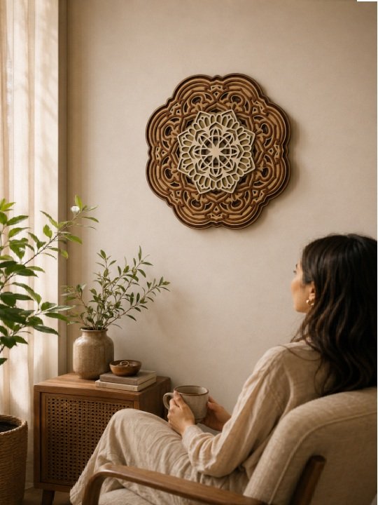 Layered Wooden Mandala Wall Art | Handcrafted Floral Mandala Décor | Spiritual & Artistic Home Accent - Image 3