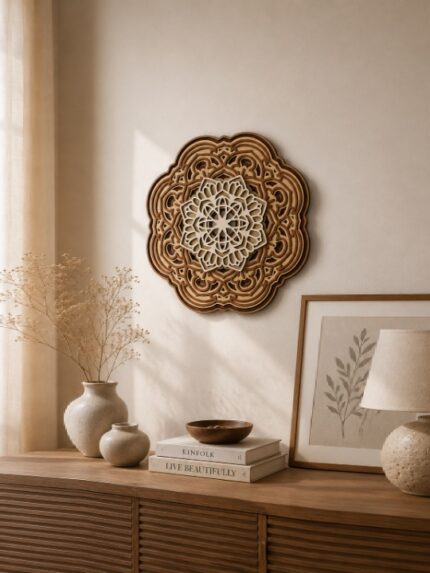 Layered Wooden Mandala Wall Art | Handcrafted Floral Mandala Décor | Spiritual & Artistic Home Accent