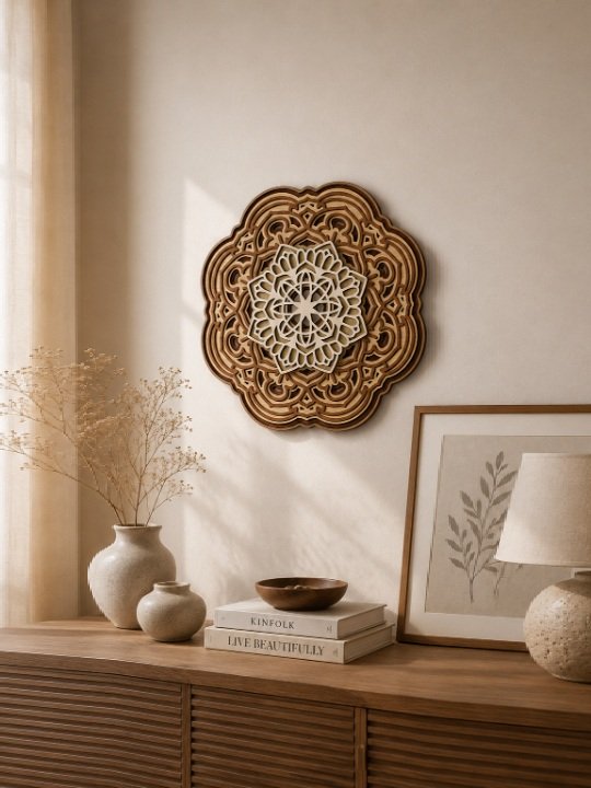 Layered Wooden Mandala Wall Art | Handcrafted Floral Mandala Décor | Spiritual & Artistic Home Accent