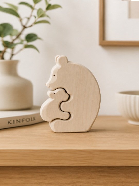 Minimalist Wooden Bear Figurine | Handcrafted Mother & Baby Bear Showpiece | Cute Nursery & Home Décor - Image 5