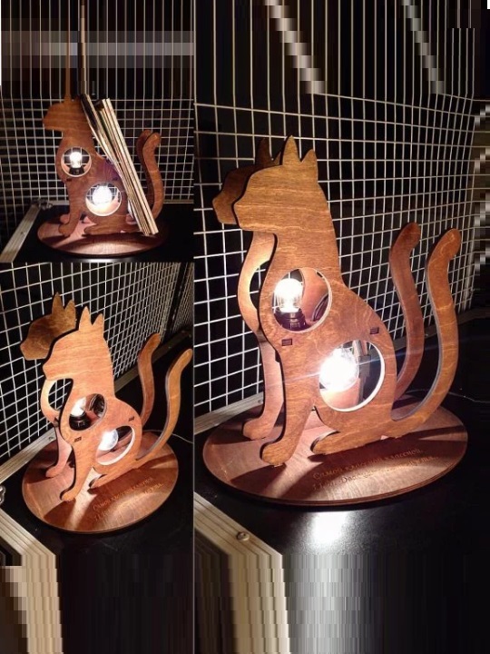 Wooden Cat Table Lamp | Handcrafted Animal Design Night Light | Decorative Ambient Home Lamp
