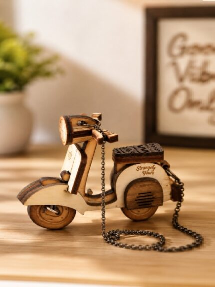 Vintage Miniature Wooden Scooter Model | Retro 3D Moped Figurine Desk & Table Decor Ornament