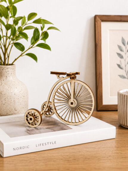 Vintage Penny-Farthing Wooden Miniature Model | Retro High-Wheel Bicycle 3D Puzzle Sculpture Table Decor