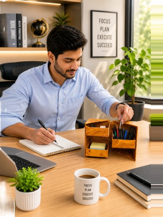Wooden Burl Folding Cube Desk Organizer 4