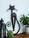 Sleek Feline Silhouette Matte Black Wall Clock | Modern Abstract Cat Wall Art Contemporary Designer Timepiece