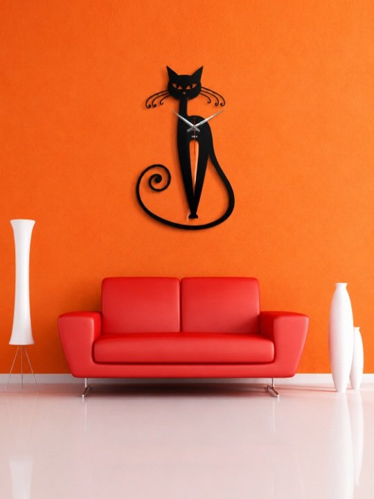 Sleek Feline Silhouette Matte Black Wall Clock | Modern Abstract Cat Wall Art Contemporary Designer Timepiece - Image 4