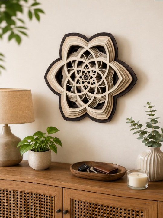 3D Wooden Mandala Wall Art | Handcrafted Laser Cut Decorative Home Décor Accent Piece