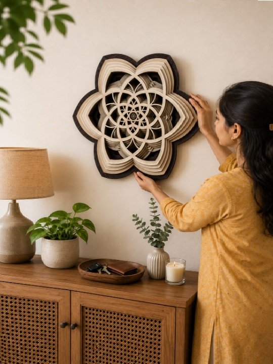 3D Wooden Mandala Wall Art | Handcrafted Laser Cut Decorative Home Décor Accent Piece - Image 3