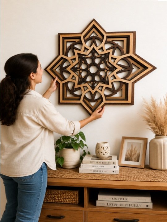 3D Wooden Star Mandala Wall Art | Laser Cut Decorative Home Décor Accent Piece - Image 3
