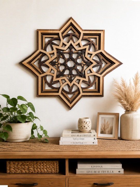 3D Wooden Star Mandala Wall Art | Laser Cut Decorative Home Décor Accent Piece