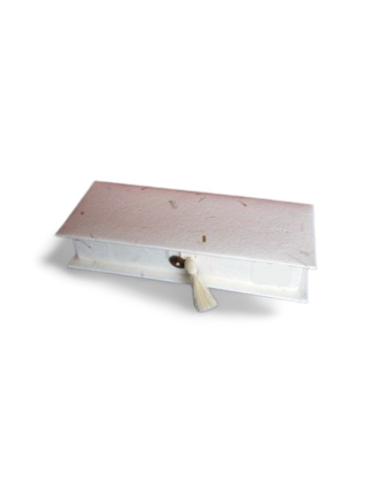 Handmade Off White Textured Paper Keepsake Box with Elegant Button and Tassel Closure - Image 3