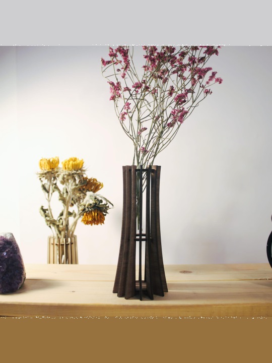 Modern Wooden Flower Vase | Handcrafted Vertical Slat Design Vase | Decorative Home & Table Décor