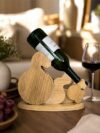 Whimsical Wooden Squirrel Wine Bottle Holder | Creative Animal Silhouette Single Bottle Countertop Display Rack Table Decor