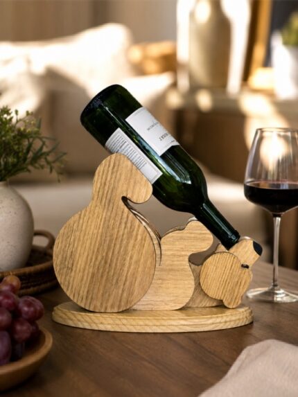 Whimsical Wooden Squirrel Wine Bottle Holder | Creative Animal Silhouette Single Bottle Countertop Display Rack Table Decor