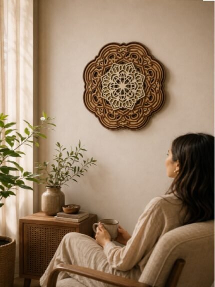 Layered Wooden Mandala Wall Art | Handcrafted Floral Mandala Décor | Spiritual & Artistic Home Accent