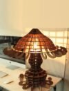 Mushroom Wave Lattice Wooden Table Lamp | Architectural Geometric Accent Desk Light for Office and Home Decor