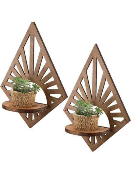 Wooden Wall Mounted Plant Shelf Decorative Floating Planter Stand for Modern Home Décor